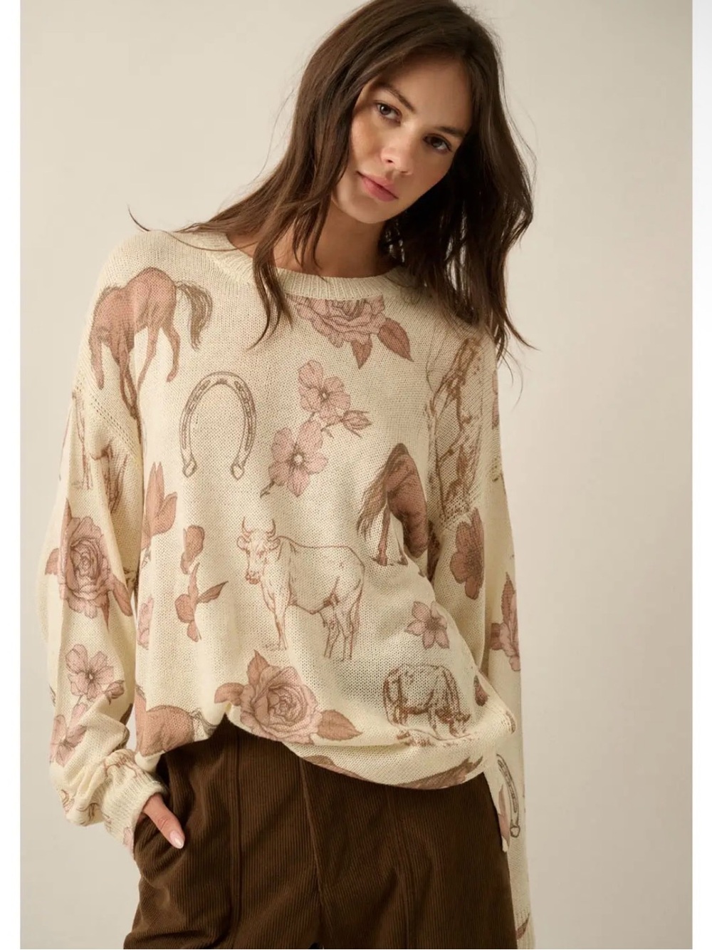 Western vibe thin knit sweater